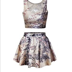 2 Pieces Crop Tank Top ,Skater Skirt, middle earth